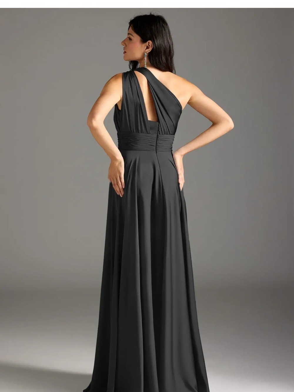 Elegant One-Shoulder Black Evening Gown - Picture 3 of 13